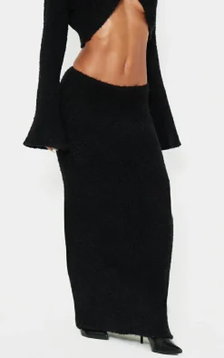 Discount PrettyLittleThing Stripe Textured Knit Maxi Skirt Black