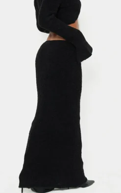 Discount PrettyLittleThing Stripe Textured Knit Maxi Skirt Black