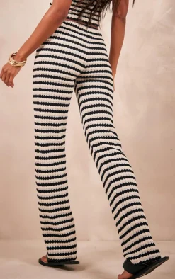 Best PrettyLittleThing Stripe Textured Rib Flared Pants Black