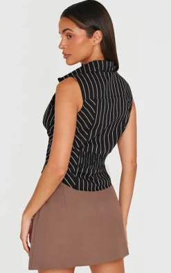 PrettyLittleThing Sleeveless Tops*Striped Fitted Sleeveless Shirt