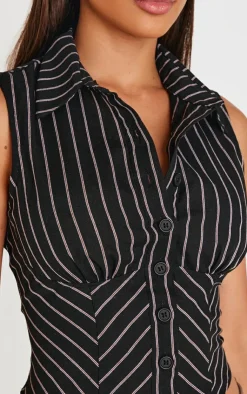 PrettyLittleThing Sleeveless Tops*Striped Fitted Sleeveless Shirt
