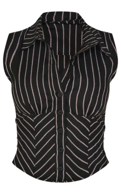 PrettyLittleThing Sleeveless Tops*Striped Fitted Sleeveless Shirt