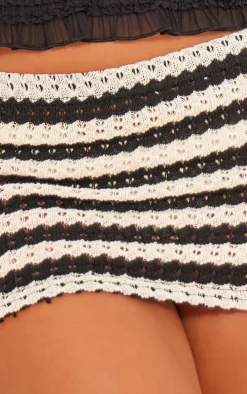 Black Striped Textured Jersey Mini Skirt