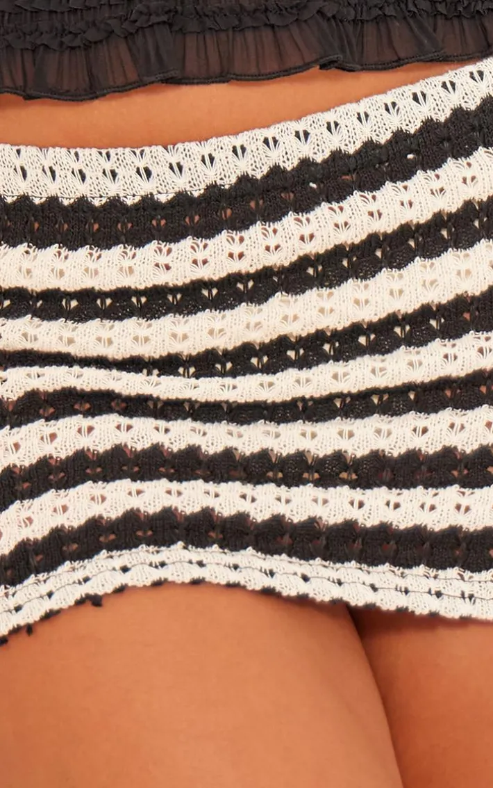 Black Striped Textured Jersey Mini Skirt