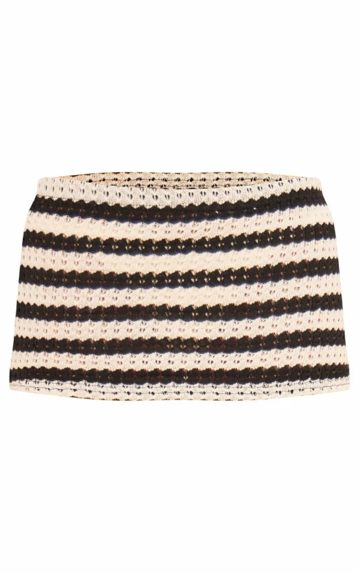 Black Striped Textured Jersey Mini Skirt