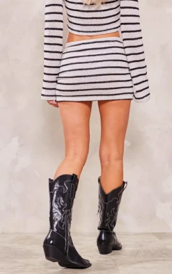 Clearance PrettyLittleThing Striped Textured Rib Low Rise Micro Mini Skirt Black