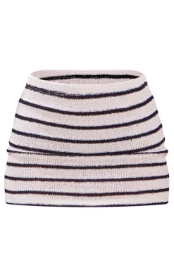 Clearance PrettyLittleThing Striped Textured Rib Low Rise Micro Mini Skirt Black