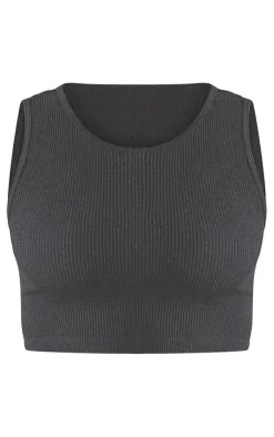 Clearance PrettyLittleThing Structured Contour Sleeveless Ribbed Crop Top Black