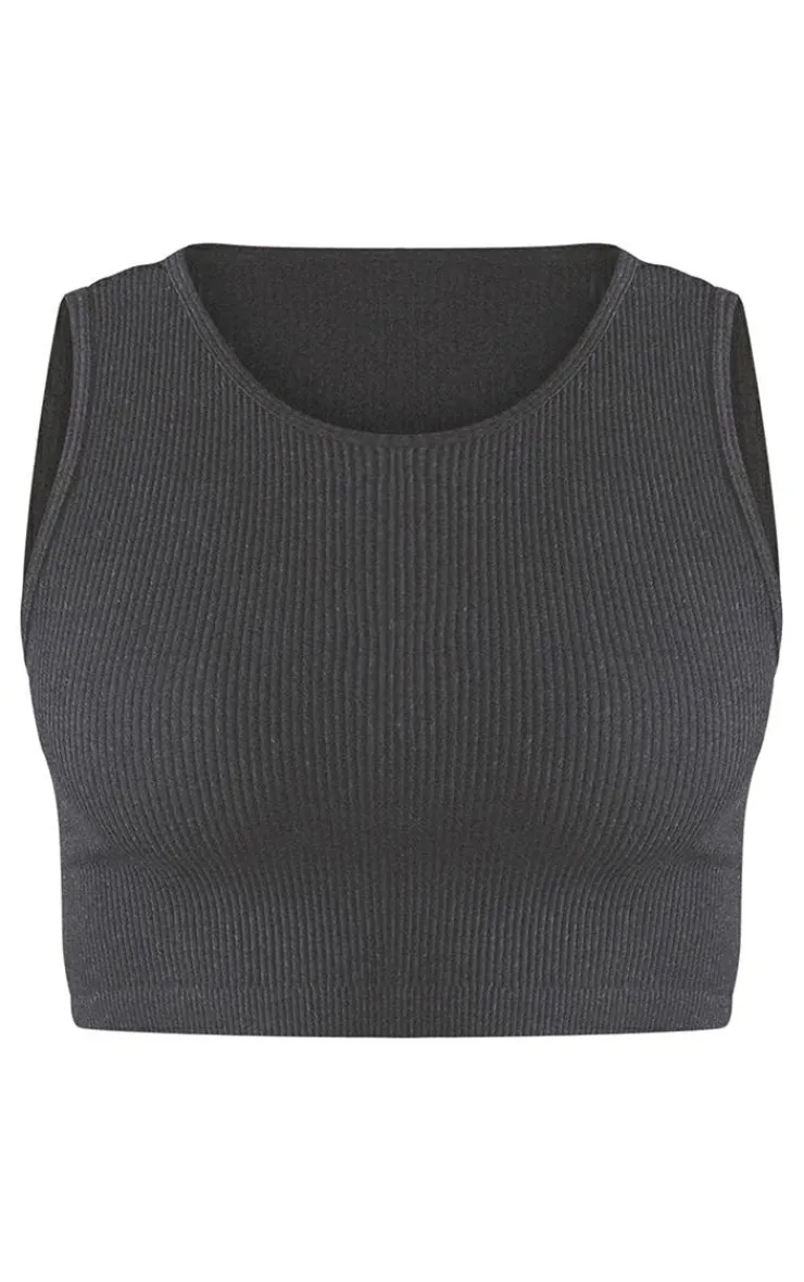 Clearance PrettyLittleThing Structured Contour Sleeveless Ribbed Crop Top Black