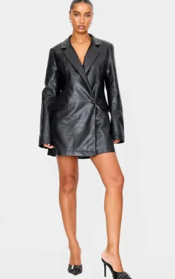 Structured Faux Leather Blazer Dress-PrettyLittleThing Sale