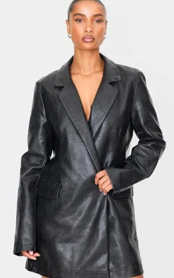Structured Faux Leather Blazer Dress-PrettyLittleThing Sale