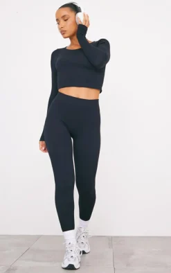 Online PrettyLittleThing Structured Snatched Ribbed Leggings Black