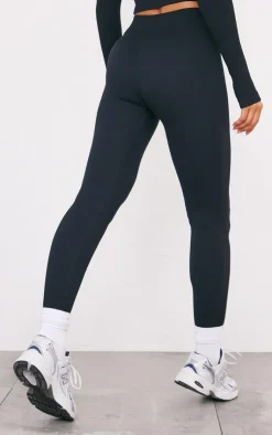 Online PrettyLittleThing Structured Snatched Ribbed Leggings Black