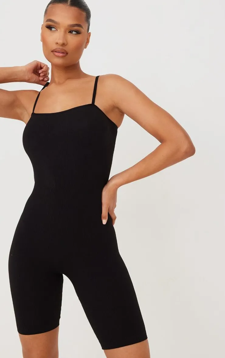 PrettyLittleThing Unitards*Structured Snatched Rib Straight Neck Unitard