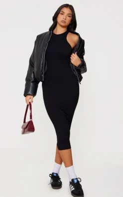 PrettyLittleThing Snatched*Structured Snatched Rib Racer Neck Midaxi Dress