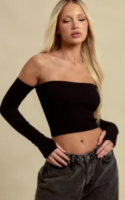 PrettyLittleThing Snatched*Structured Snatched Rib Bardot Crop Top