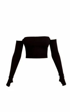 PrettyLittleThing Snatched*Structured Snatched Rib Bardot Crop Top