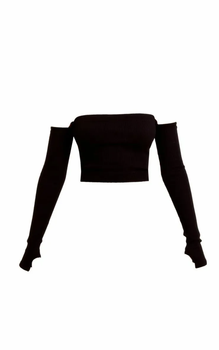 PrettyLittleThing Snatched*Structured Snatched Rib Bardot Crop Top