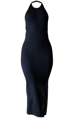 PrettyLittleThing Snatched*Structured Snatched Rib Halterneck Scoop Maxi Dress