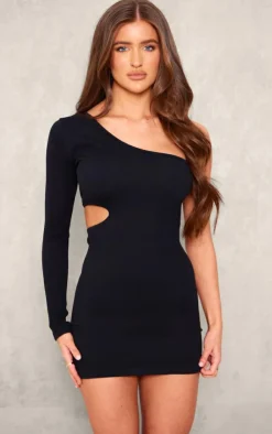 PrettyLittleThing Snatched*Structured Snatched Rib One Shoulder Cut Out Bodycon Dress