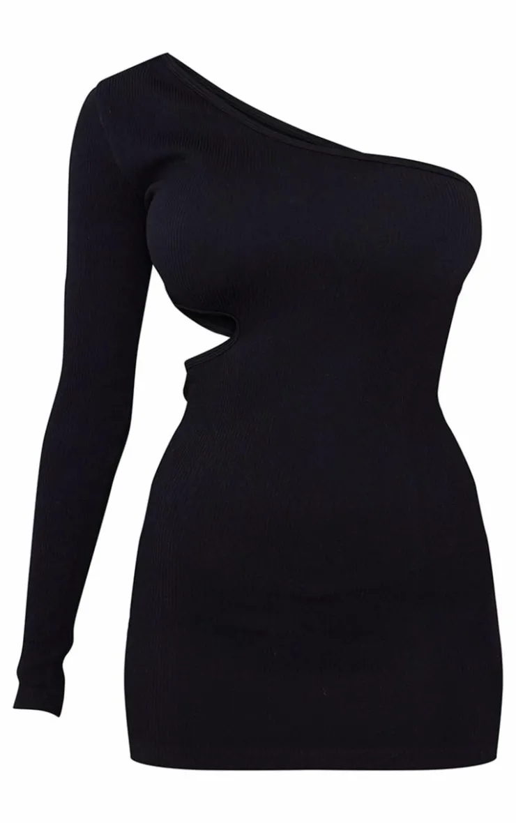 PrettyLittleThing Snatched*Structured Snatched Rib One Shoulder Cut Out Bodycon Dress