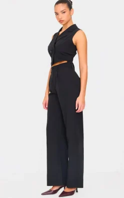 Black Structured Woven Tailored Sleeveless Vest Detail Jumpsuit