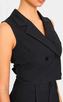Black Structured Woven Tailored Sleeveless Vest Detail Jumpsuit