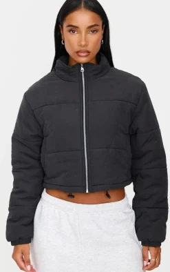 PrettyLittleThing Puffer Jackets*Super Cropped Peach Skin Puffer
