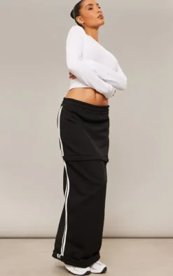 Black Sweat Zip Off Side Stripe Maxi Skirt