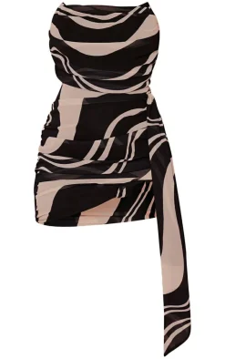 Swirl Print Draped Chiffon Bandeau Bodycon Dress-PrettyLittleThing Outlet