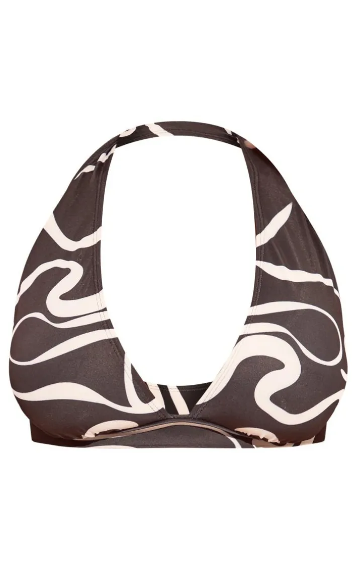 Black Swirl Print Fuller Bust Plunge Triangle Bikini Top