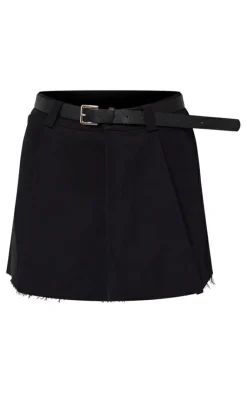 Discount PrettyLittleThing Tailored Belted Pleated Mid Rise Micro Mini Skirt Black