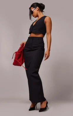 Discount PrettyLittleThing Tailored Cropped Seam Detail Vest Black