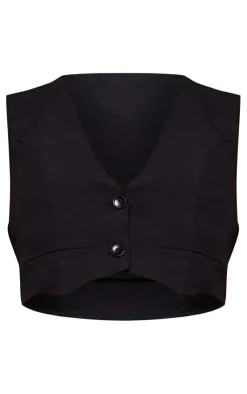 Discount PrettyLittleThing Tailored Cropped Seam Detail Vest Black