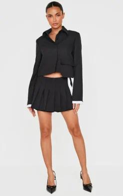 New PrettyLittleThing Tailored Pleated Mini Skort Black