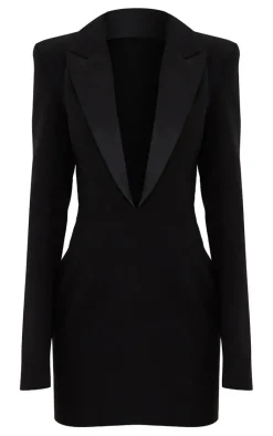 Tailored Satin Lapel Blazer Dress-PrettyLittleThing Hot