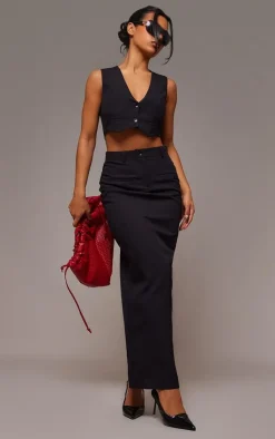 Online PrettyLittleThing Tailored Seam Detail Back Pocket Maxi Skirt Black