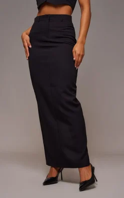 Online PrettyLittleThing Tailored Seam Detail Back Pocket Maxi Skirt Black