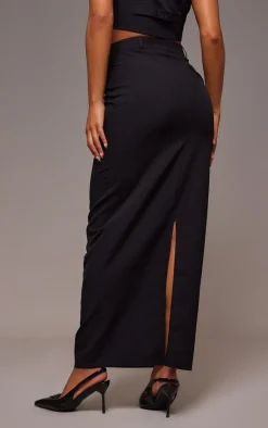 Online PrettyLittleThing Tailored Seam Detail Back Pocket Maxi Skirt Black