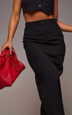 Online PrettyLittleThing Tailored Seam Detail Back Pocket Maxi Skirt Black