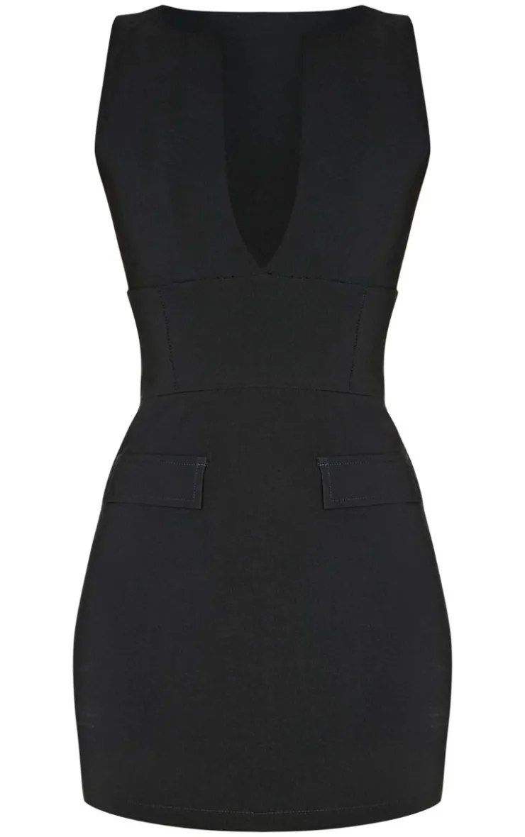 Tailored V Neck Pleated Shift Dress-PrettyLittleThing Discount