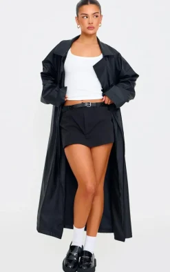 Black Tailored Woven Belt Detail Skort