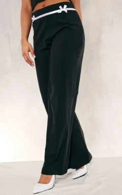PrettyLittleThing Tailored Woven Bow Detail Low Rise Wide Leg Pants Black
