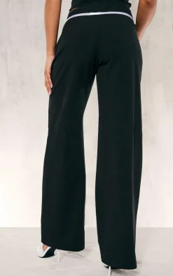 PrettyLittleThing Tailored Woven Bow Detail Low Rise Wide Leg Pants Black