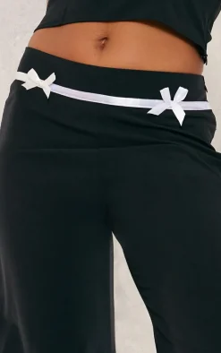 PrettyLittleThing Tailored Woven Bow Detail Low Rise Wide Leg Pants Black