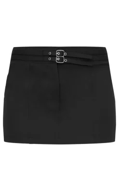 Clearance PrettyLittleThing Tailored Woven Buckle Detail Low Rise Mini Skirt Black