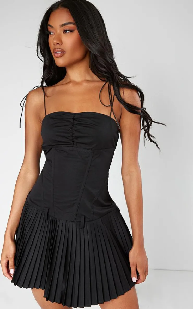 Tailored Woven Corset Pleated Shift Dress-PrettyLittleThing New