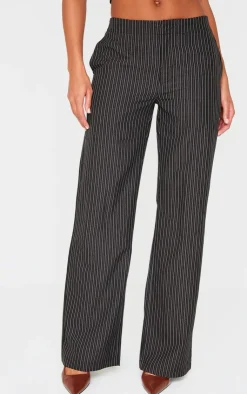 Clearance PrettyLittleThing Tailored Woven Glitter Pinstripe Wide Leg Pants Black