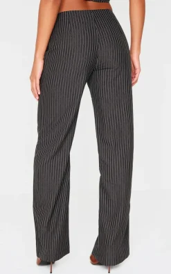 Clearance PrettyLittleThing Tailored Woven Glitter Pinstripe Wide Leg Pants Black