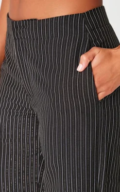 Clearance PrettyLittleThing Tailored Woven Glitter Pinstripe Wide Leg Pants Black